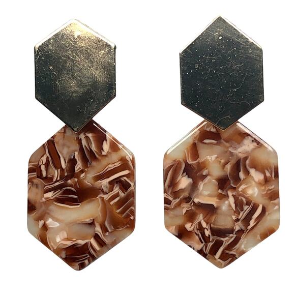 Brown Geometric Drop Earrings - Picture 3 of 4